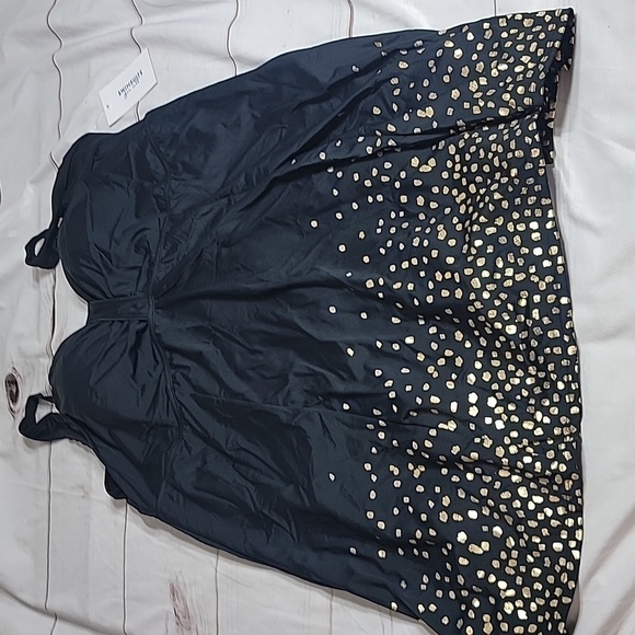 Swimsuits For All Retro Swim Dress Womens Plus Size 26 Black Gold Foil Flowy - Picture 1 of 9